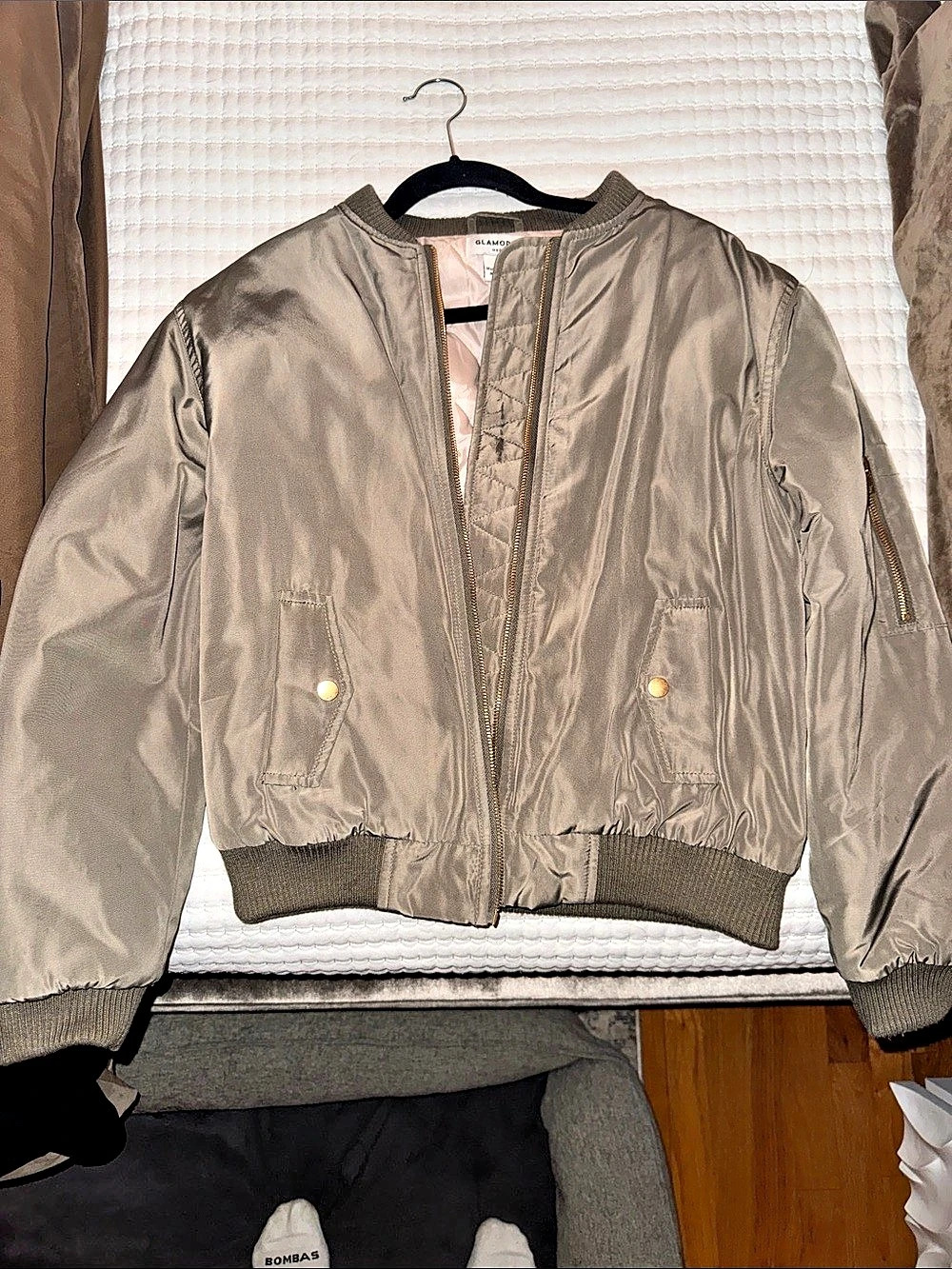 Glamorous Satin Bomber Jacket in Brown Size Medium Like New